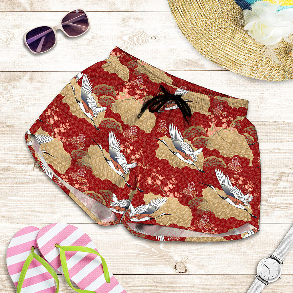 Crane Bird Kimono Pattern Print Women's Shorts