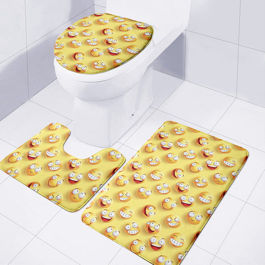Crazy Emoji Pattern Print 3 Piece Bath Mat Set