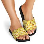 Crazy Emoji Pattern Print Black Slide Sandals