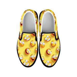 Crazy Emoji Pattern Print Black Slip On Shoes