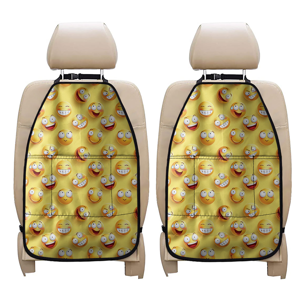 Crazy Emoji Pattern Print Car Seat Organizers