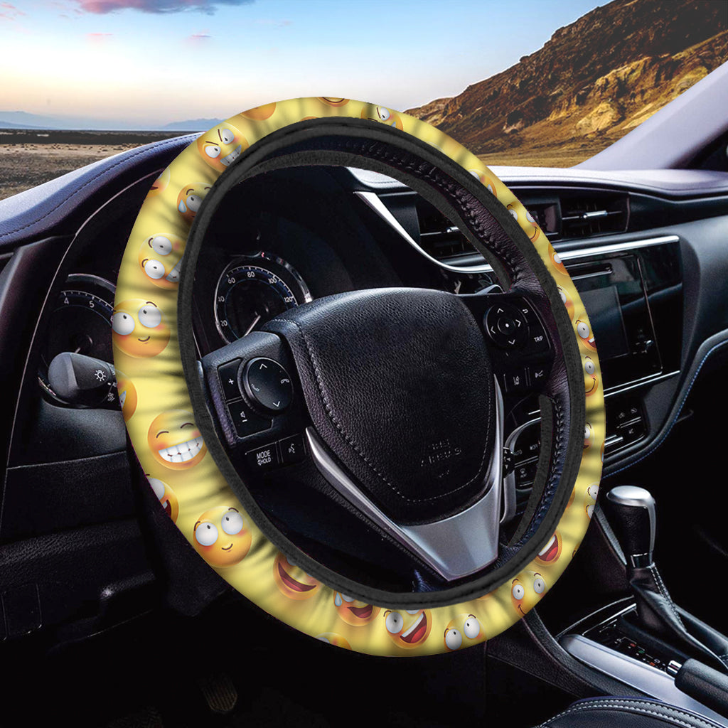 Crazy Emoji Pattern Print Car Steering Wheel Cover