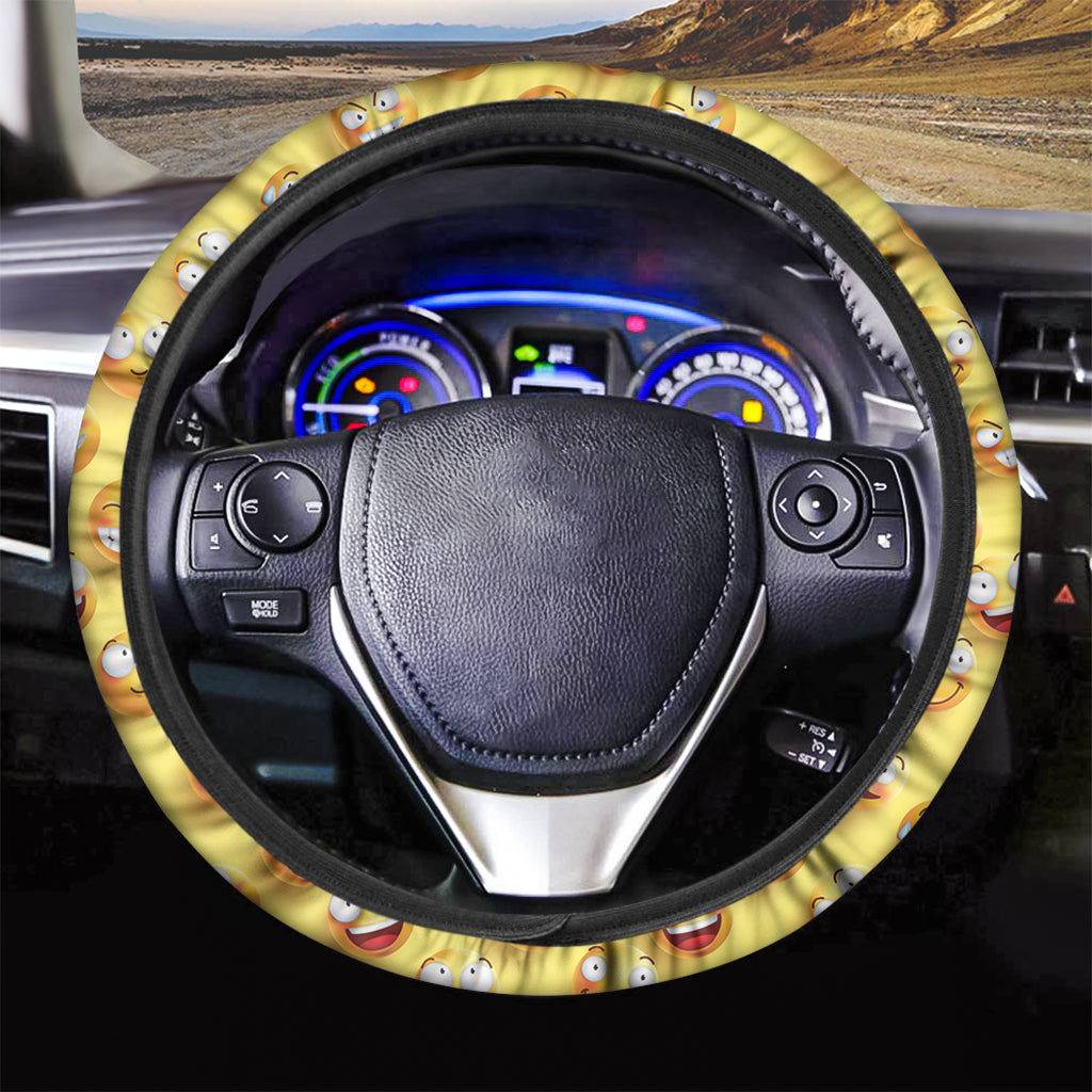 Crazy Emoji Pattern Print Car Steering Wheel Cover