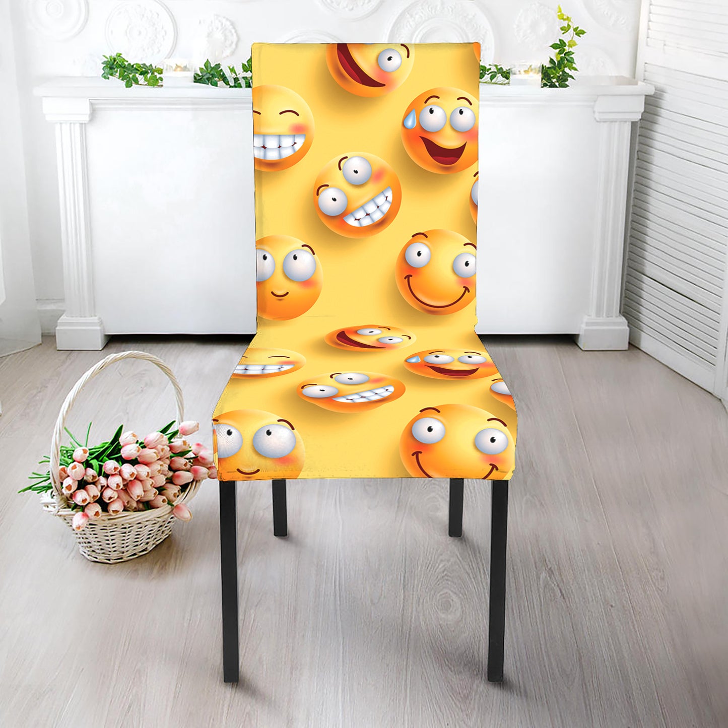 Crazy Emoji Pattern Print Dining Chair Slipcover