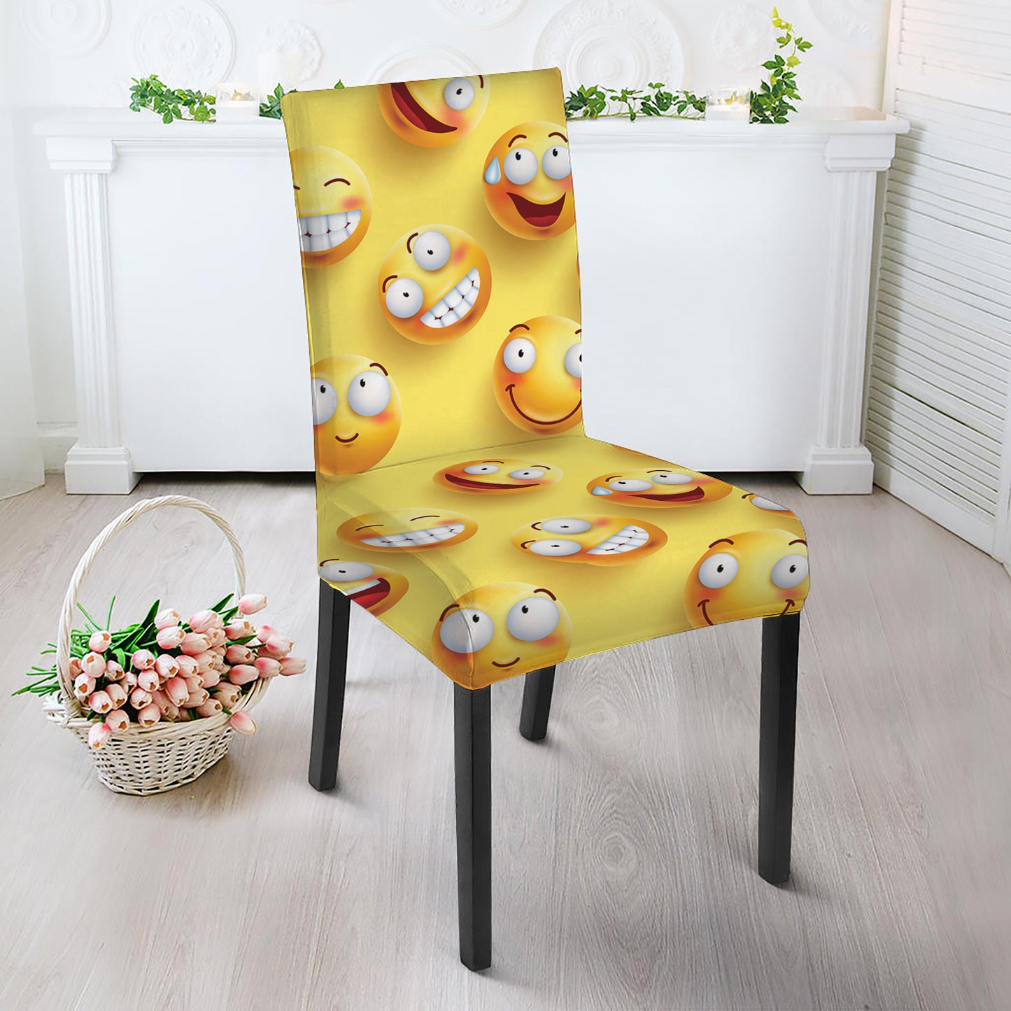 Crazy Emoji Pattern Print Dining Chair Slipcover
