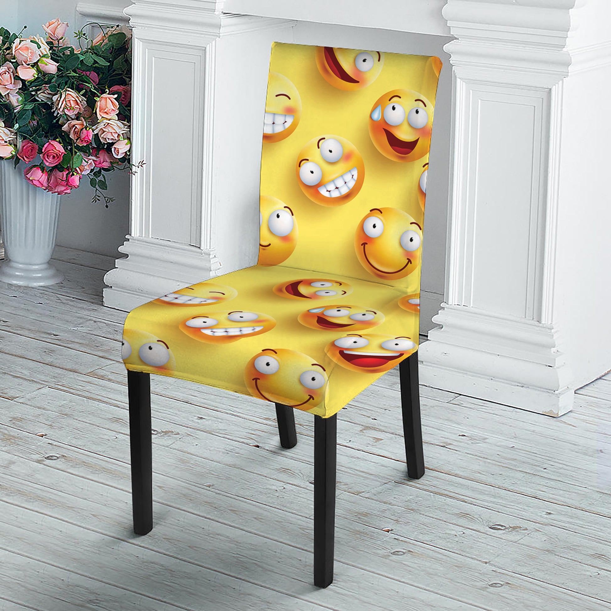 Crazy Emoji Pattern Print Dining Chair Slipcover