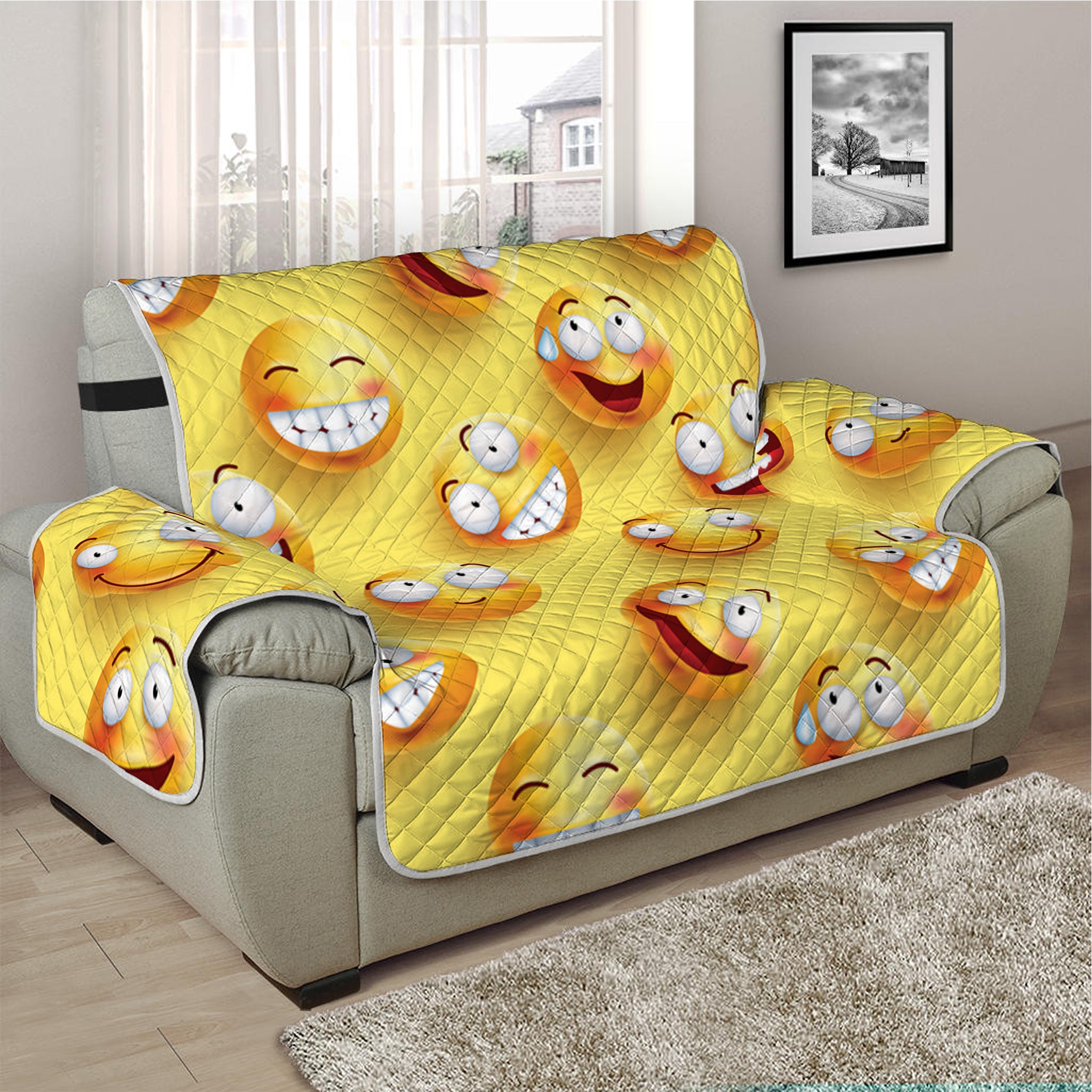 Crazy Emoji Pattern Print Half Sofa Protector