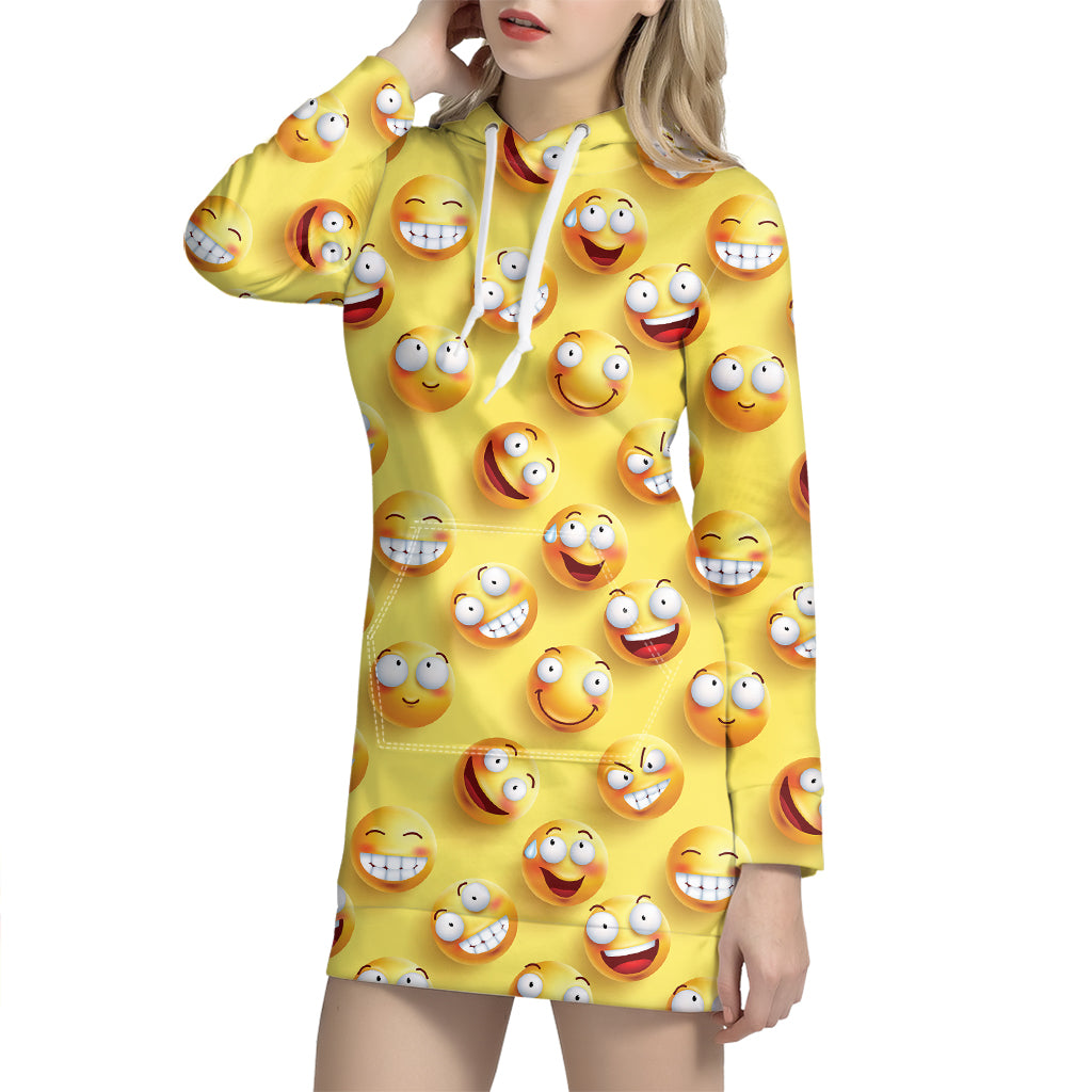 Crazy Emoji Pattern Print Hoodie Dress