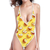 Crazy Emoji Pattern Print One Piece High Cut Swimsuit