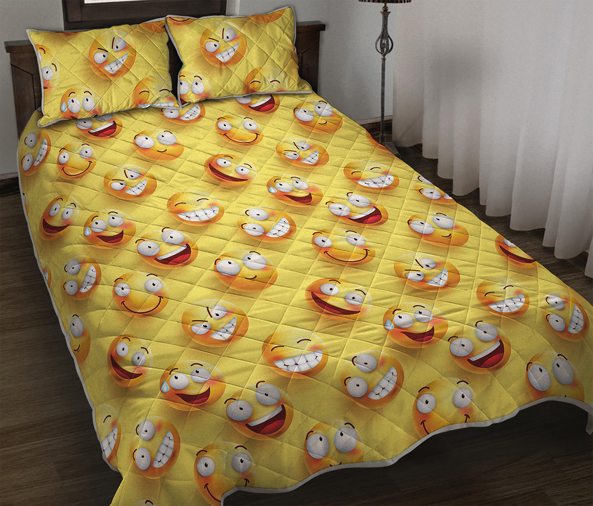 Crazy Emoji Pattern Print Quilt Bed Set