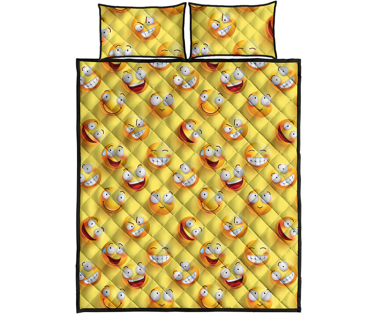 Crazy Emoji Pattern Print Quilt Bed Set