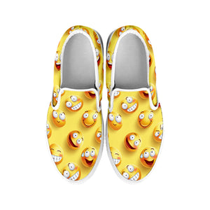 Crazy Emoji Pattern Print White Slip On Shoes