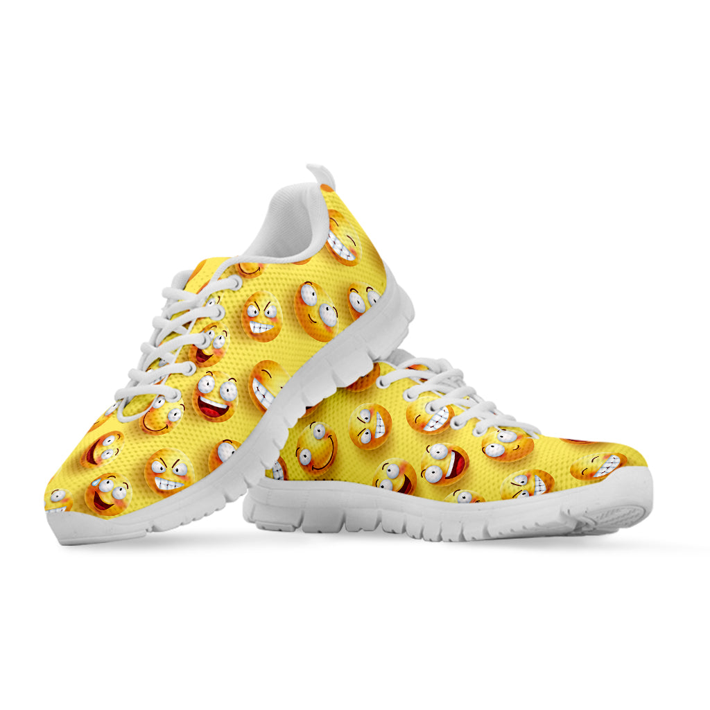 Crazy Emoji Pattern Print White Sneakers