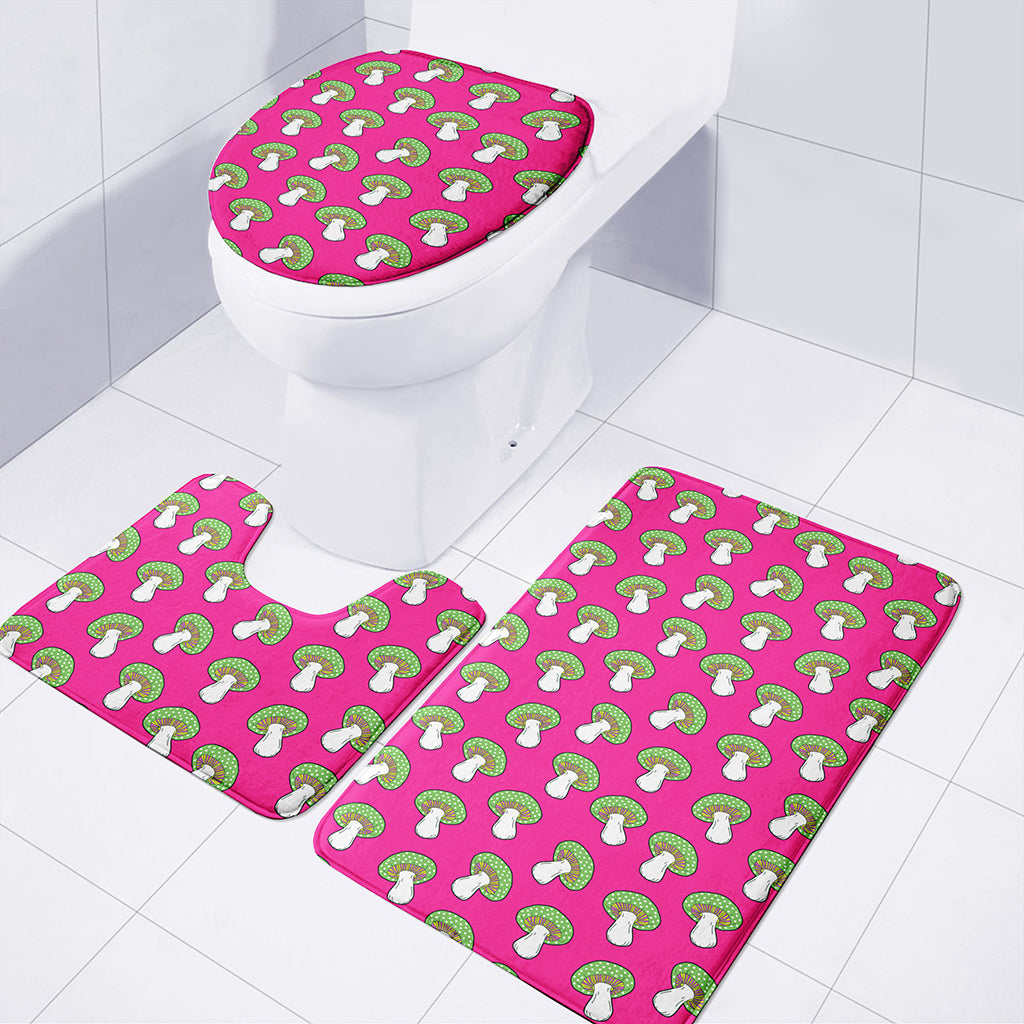 Crazy Mushroom Pattern Print 3 Piece Bath Mat Set