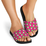 Crazy Mushroom Pattern Print Black Slide Sandals