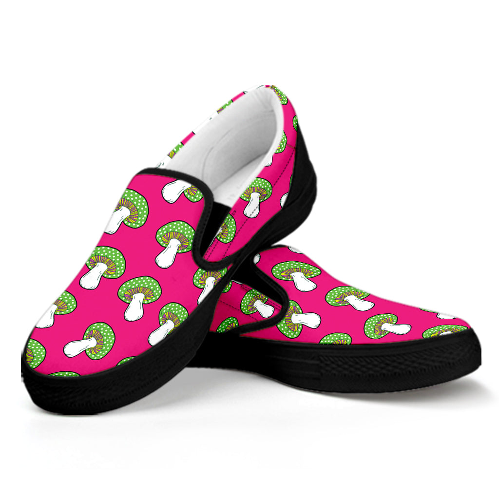 Crazy Mushroom Pattern Print Black Slip On Shoes