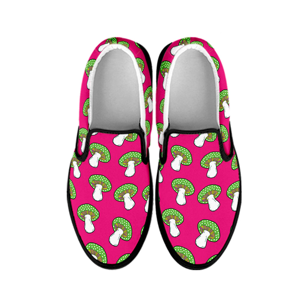 Crazy Mushroom Pattern Print Black Slip On Shoes