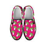 Crazy Mushroom Pattern Print Black Slip On Shoes