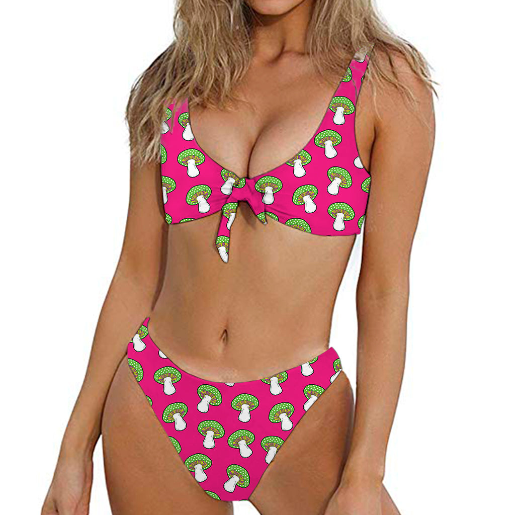 Crazy Mushroom Pattern Print Front Bow Tie Bikini