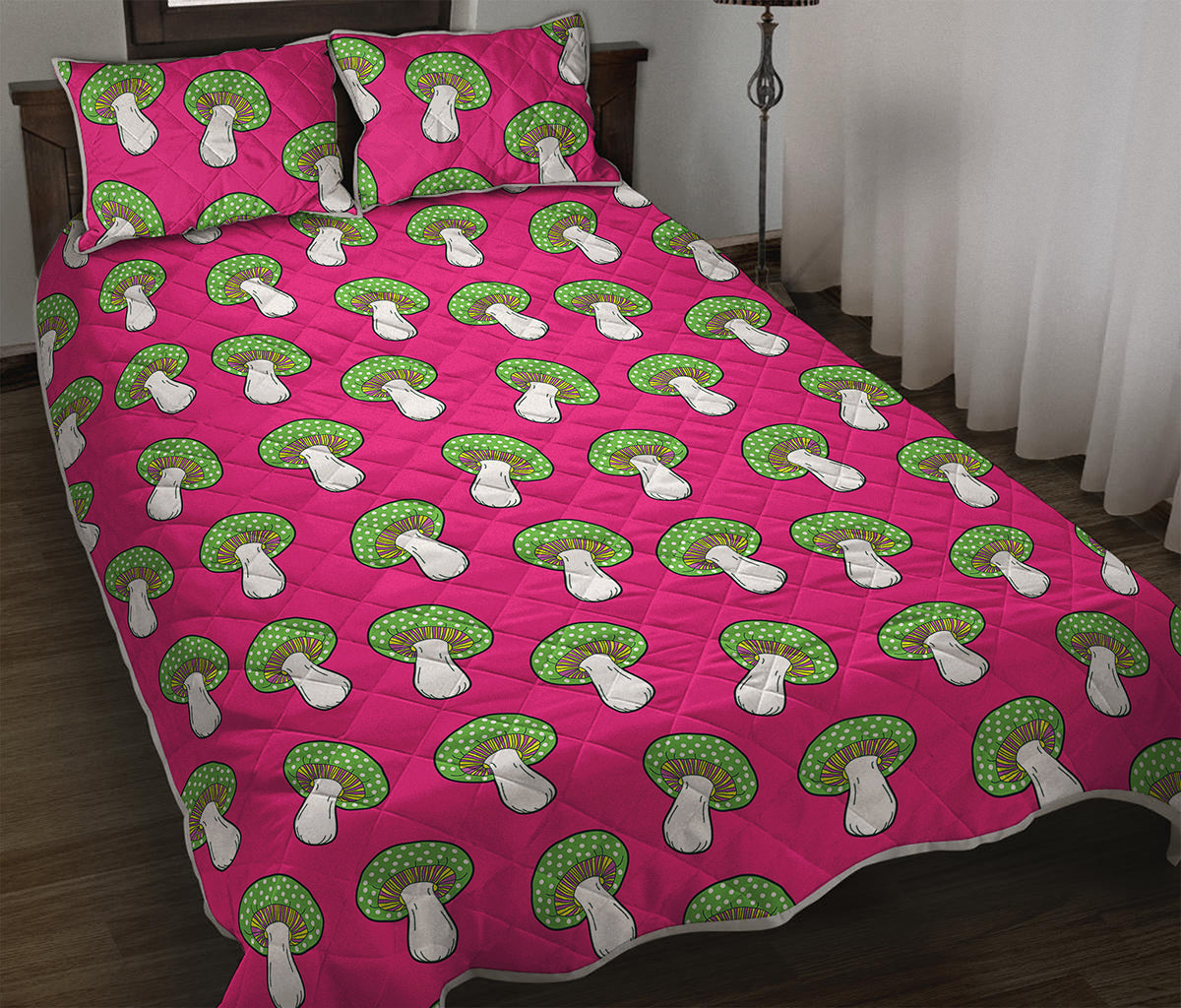Crazy Mushroom Pattern Print Quilt Bed Set