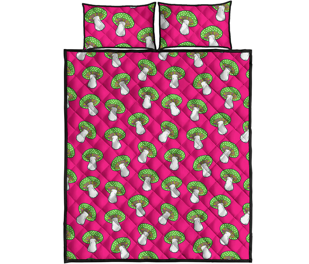 Crazy Mushroom Pattern Print Quilt Bed Set