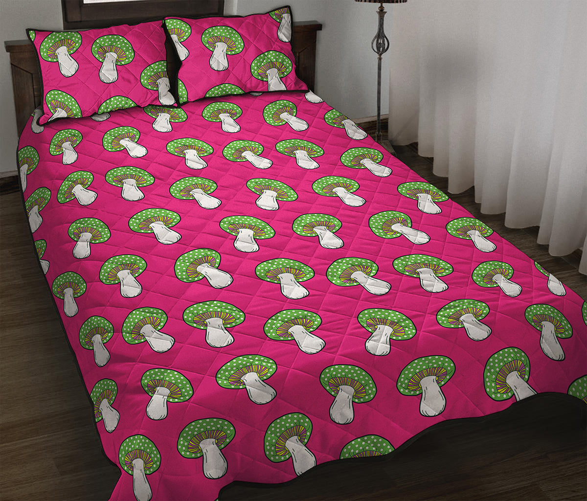 Crazy Mushroom Pattern Print Quilt Bed Set