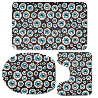 Creepy Eyeball Pattern Print 3 Piece Bath Mat Set