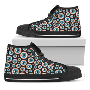 Creepy Eyeball Pattern Print Black High Top Shoes