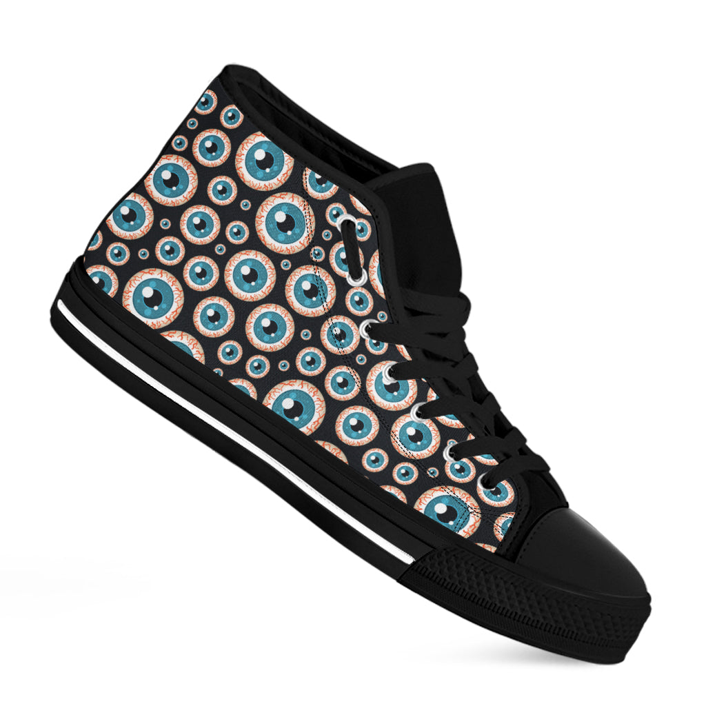 Creepy Eyeball Pattern Print Black High Top Shoes