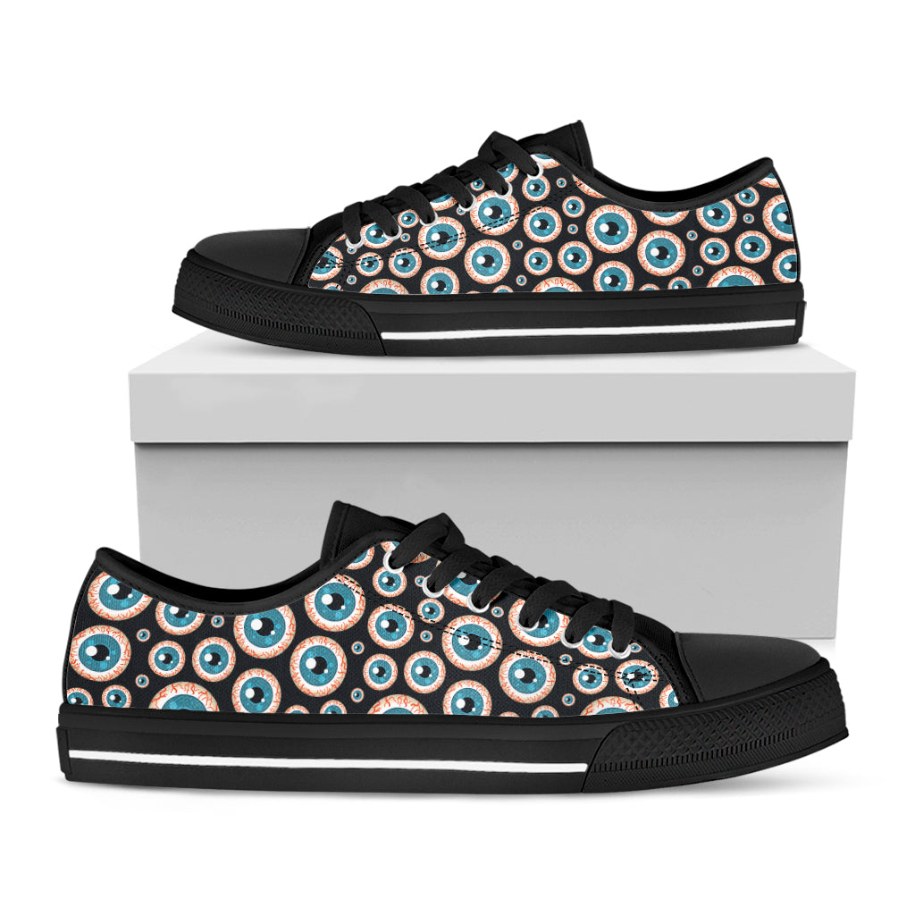 Creepy Eyeball Pattern Print Black Low Top Shoes