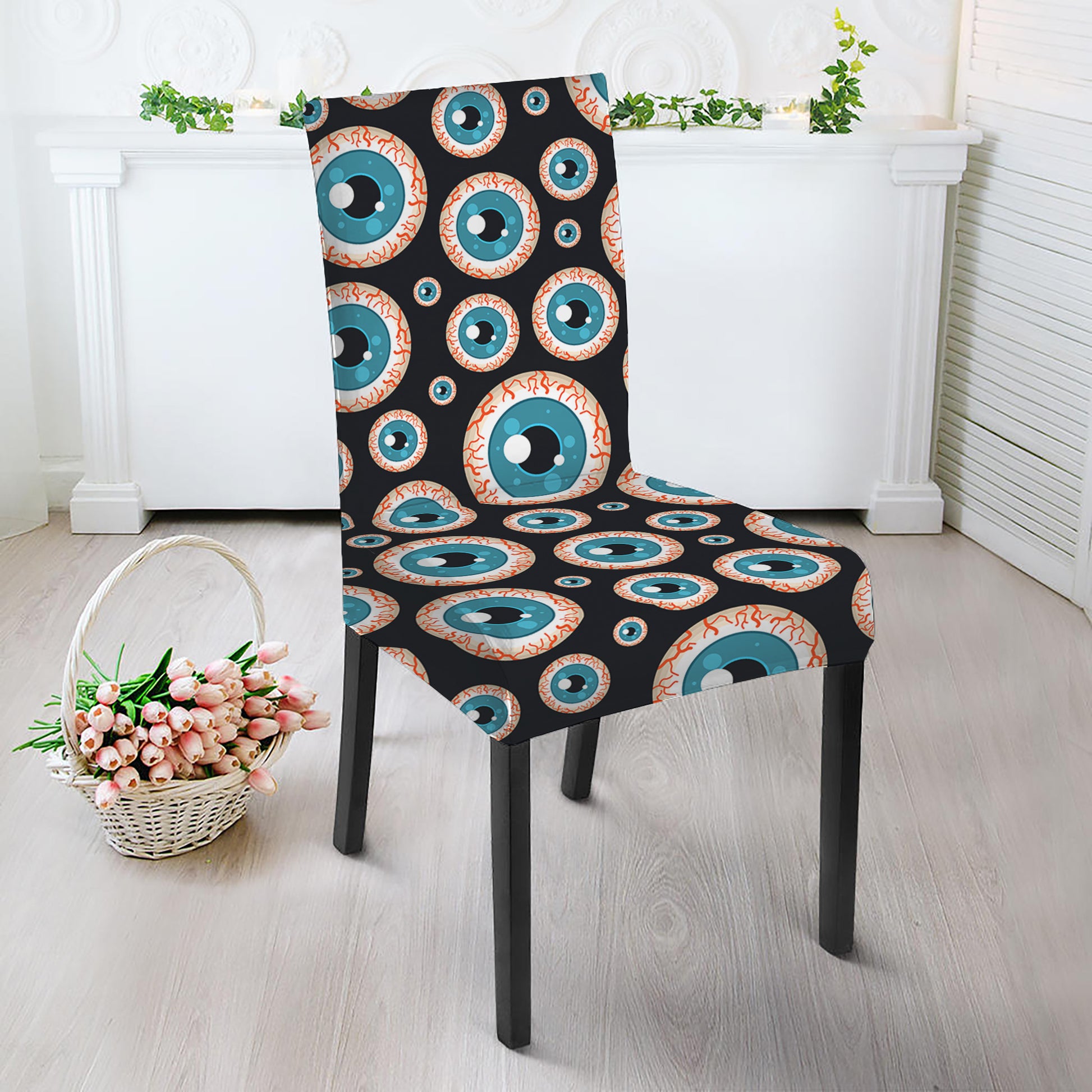 Creepy Eyeball Pattern Print Dining Chair Slipcover
