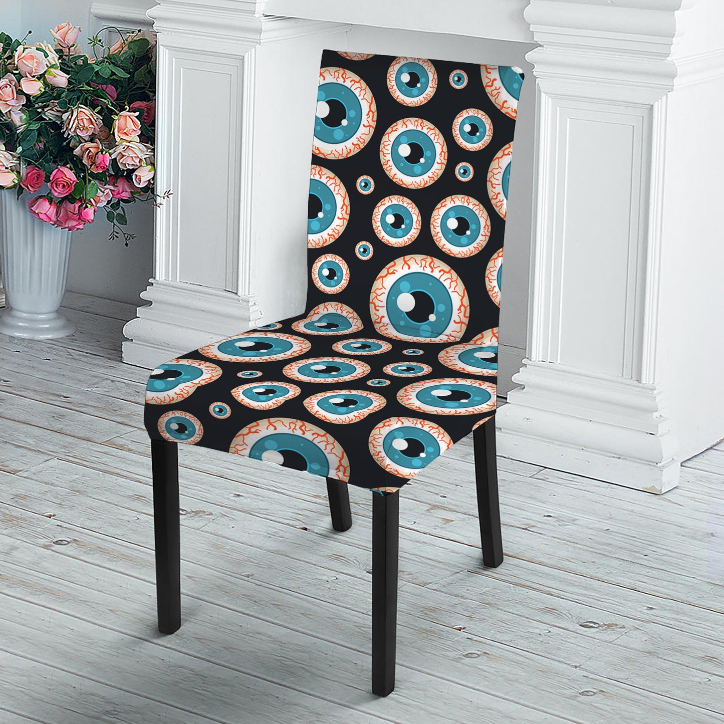 Creepy Eyeball Pattern Print Dining Chair Slipcover