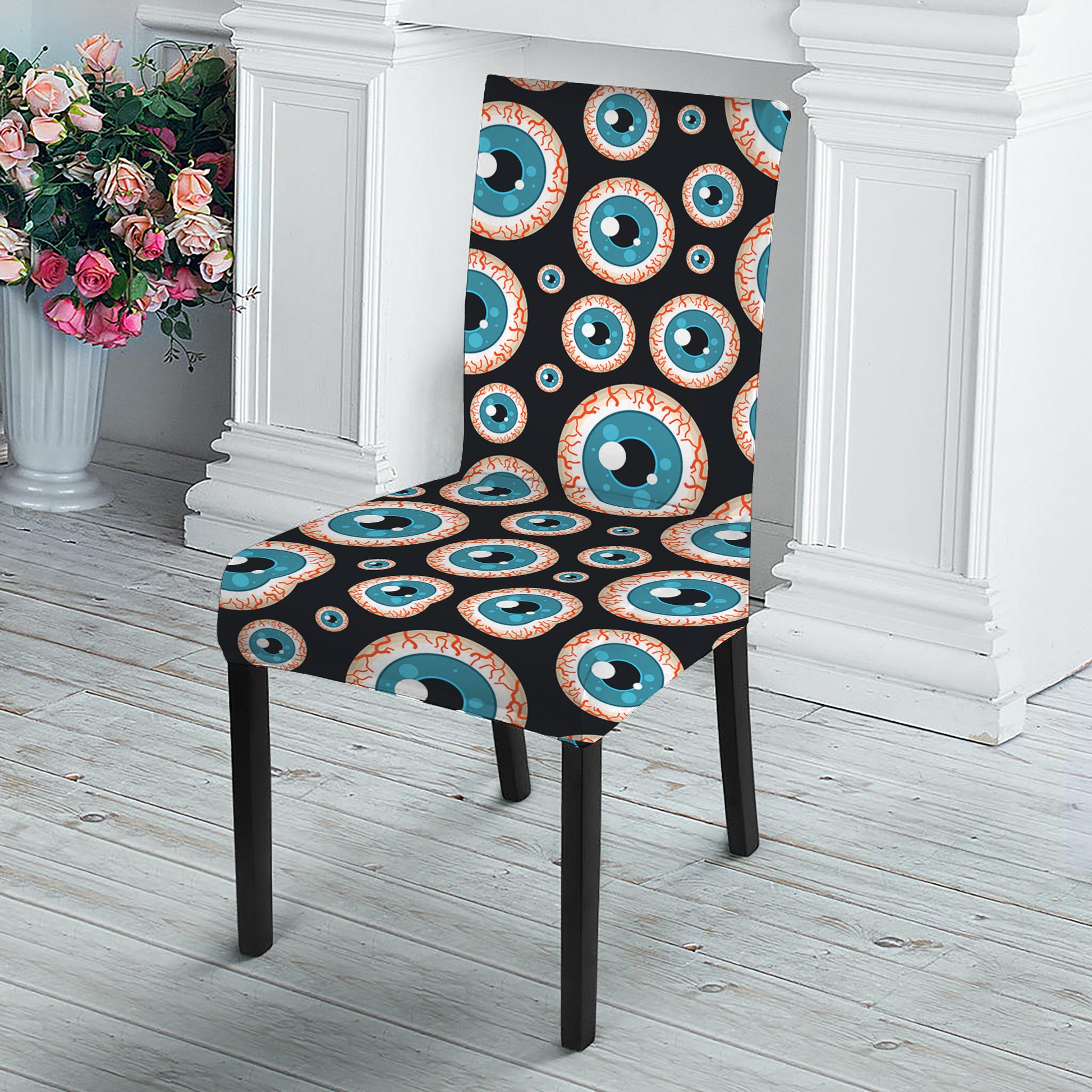 Creepy Eyeball Pattern Print Dining Chair Slipcover