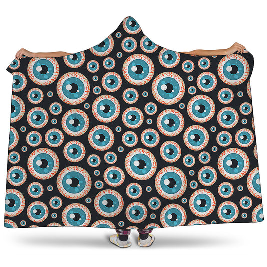 Creepy Eyeball Pattern Print Hooded Blanket
