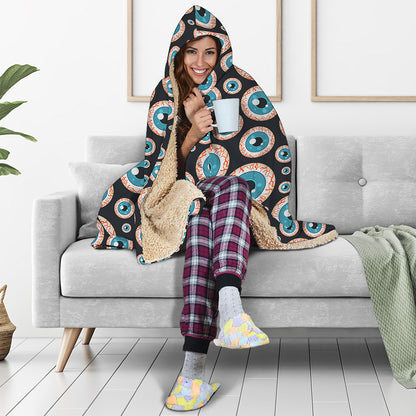 Creepy Eyeball Pattern Print Hooded Blanket