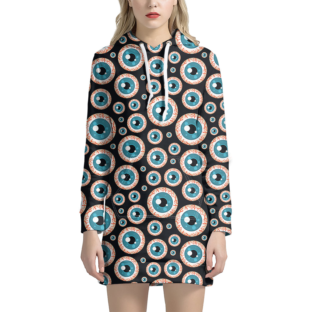 Creepy Eyeball Pattern Print Hoodie Dress