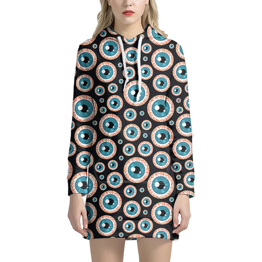 Creepy Eyeball Pattern Print Hoodie Dress