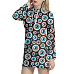 Creepy Eyeball Pattern Print Hoodie Dress