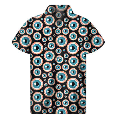 Creepy Eyeball Pattern Print Men's Short Sleeve Shirt