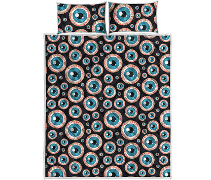 Creepy Eyeball Pattern Print Quilt Bed Set