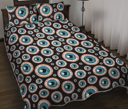 Creepy Eyeball Pattern Print Quilt Bed Set