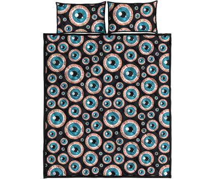Creepy Eyeball Pattern Print Quilt Bed Set