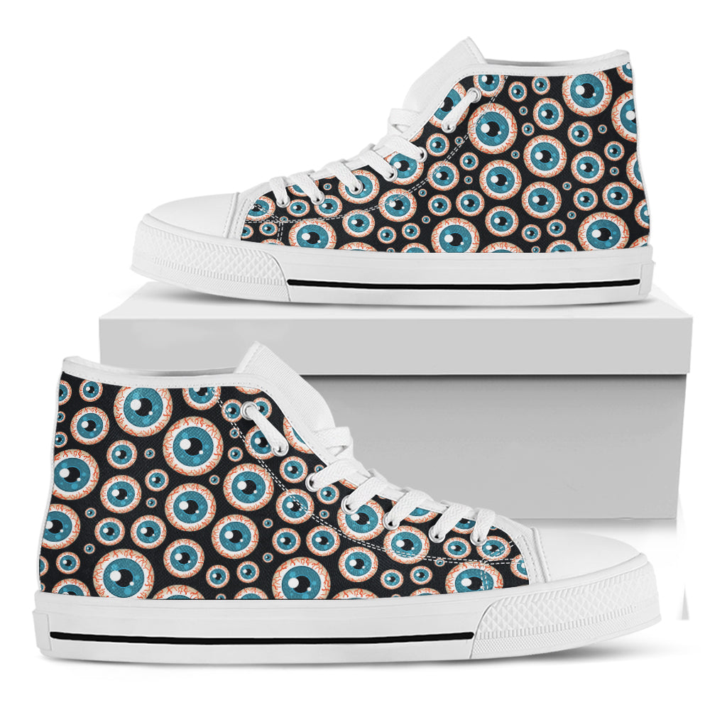 Creepy Eyeball Pattern Print White High Top Shoes