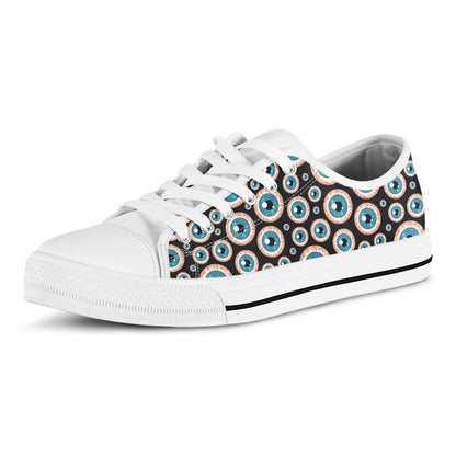 Creepy Eyeball Pattern Print White Low Top Shoes