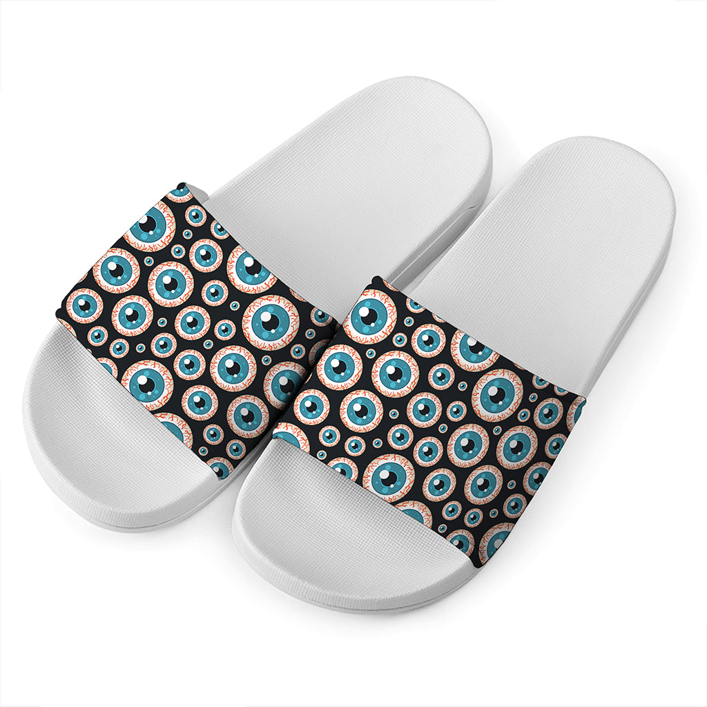 Creepy Eyeball Pattern Print White Slide Sandals