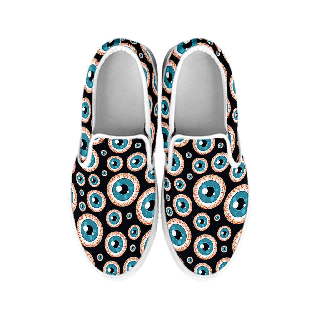 Creepy Eyeball Pattern Print White Slip On Shoes