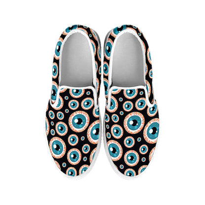 Creepy Eyeball Pattern Print White Slip On Shoes