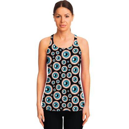 Creepy Eyeball Pattern Print Women's Racerback Tank Top