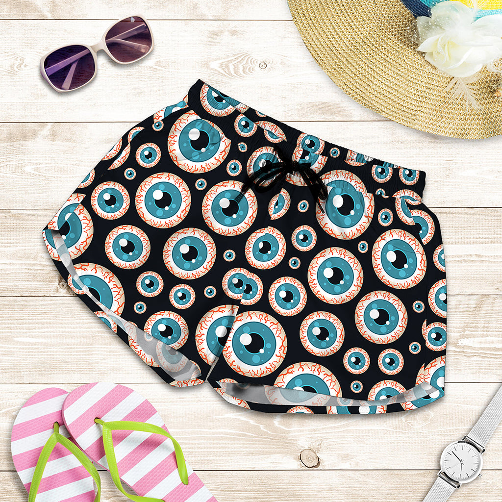 Creepy Eyeball Pattern Print Women's Shorts