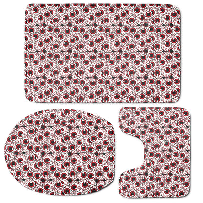 Creepy Red Eyeball Pattern Print 3 Piece Bath Mat Set